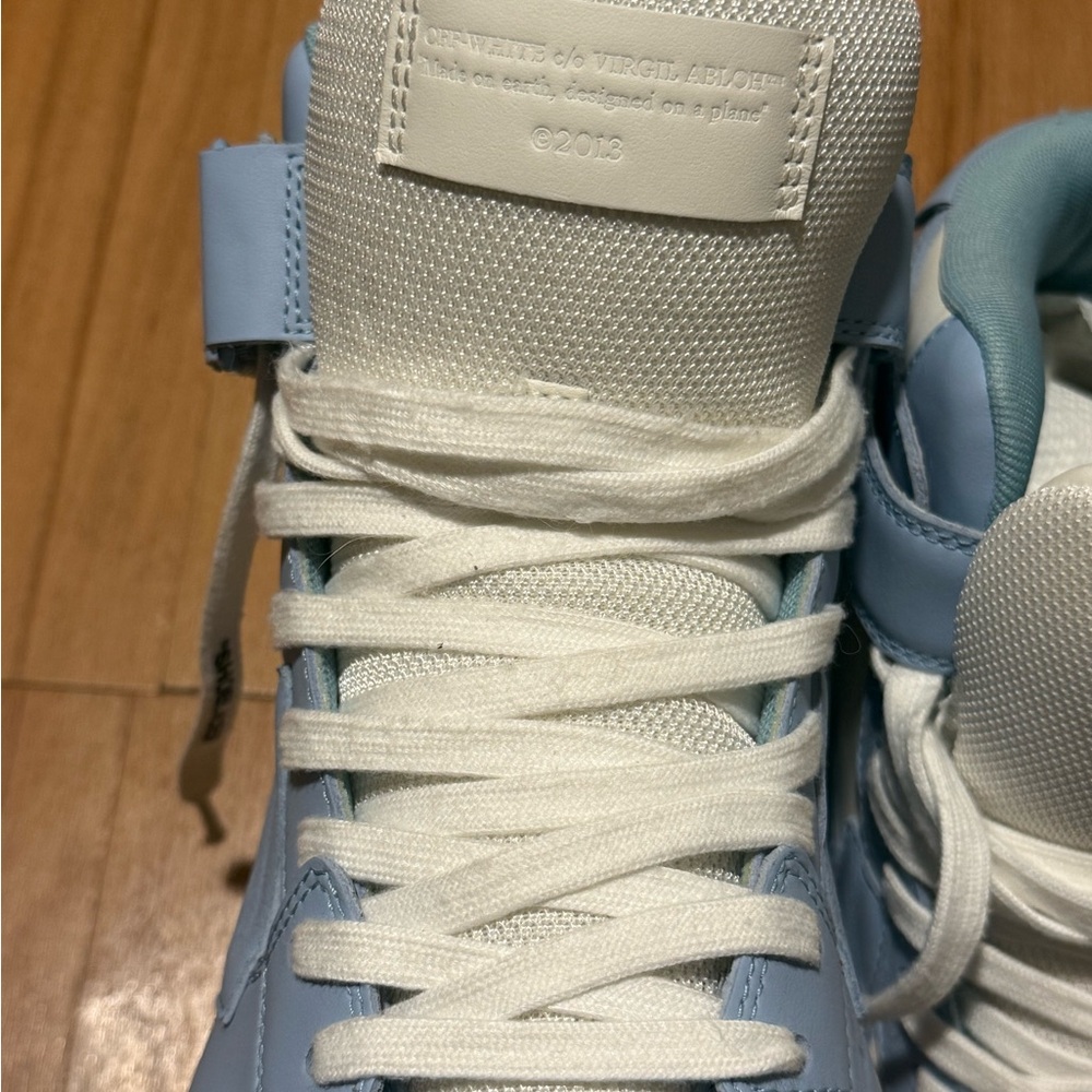 Off-White Out Of Office Mid Leather men Sneaker in White and Baby Blue 13 46 - Picture 7 of 11